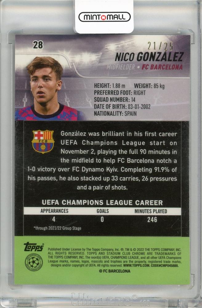 2021-22 TOPPS Stadium Club Chrome UEFA Champions League Base Set Image Variations Orange #28 Nico Gonzalez card
