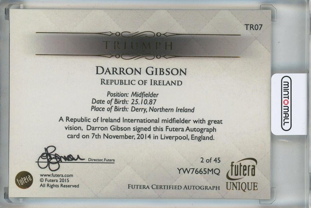 2025 Futera Darron Gibson Triumph Auto #TR072of45 Ireland