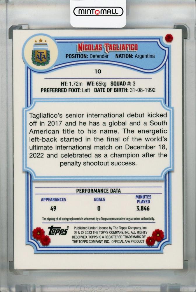 2023 Topps Argentina Fileteado Nicolas Tagliafico Base First Team Autographs