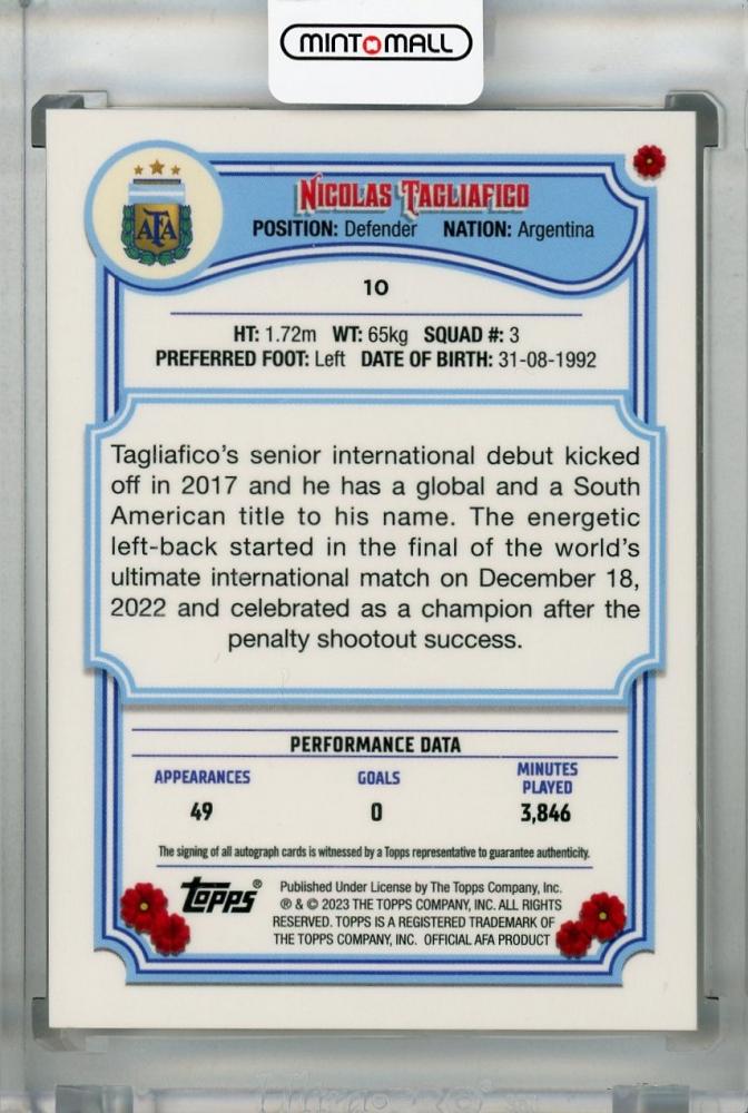 2023 Topps Argentina Fileteado Nicolas Tagliafico Base First Team Autographs