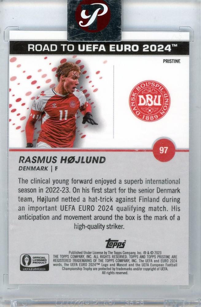 2023 Topps Pristine Road to Euro 2024 Rasmus Hojlund Pink Pristine Refractors #9714/15 Denmark