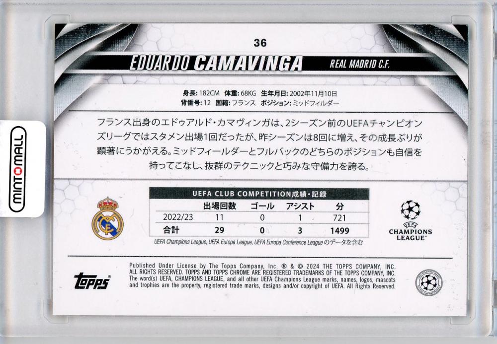 2023-24 Topps UEFA CHAMPIONS LEAGUE JAPAN EDITION Eduardo Camavinga 05/25 Real Madrid