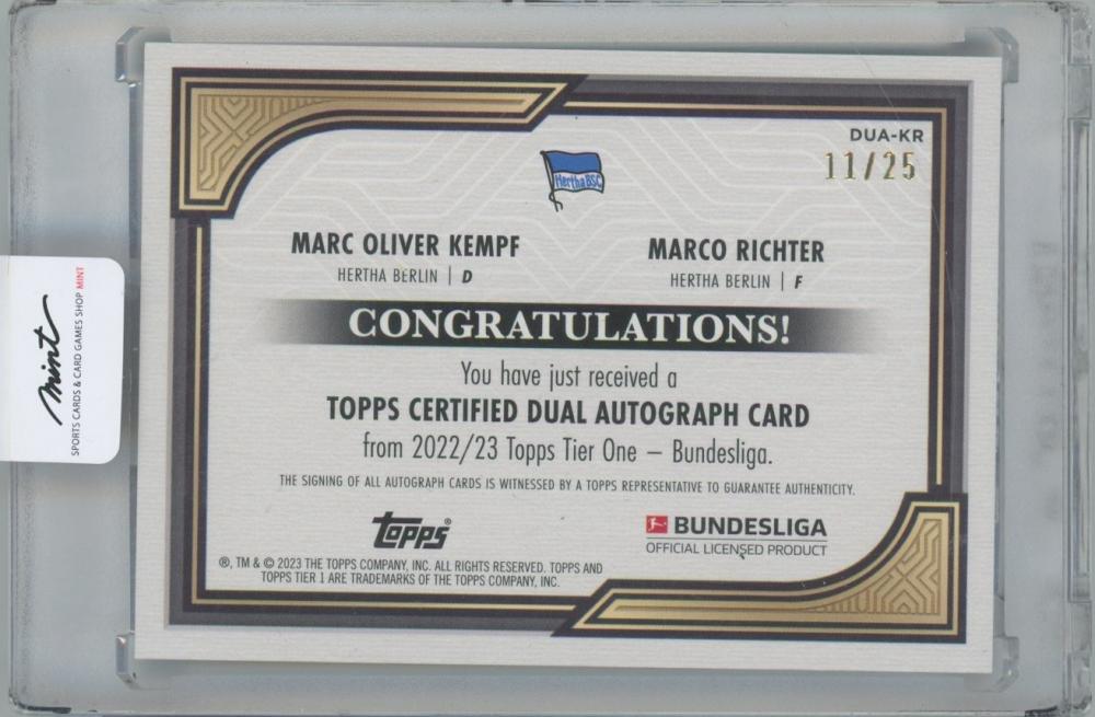 2022-23 TOPPS Tier One Bundesliga Dual Autographs / MARC-OLIVER KEMPF & MARCO RICHTER(Hertha BSC Berlin) 11/25