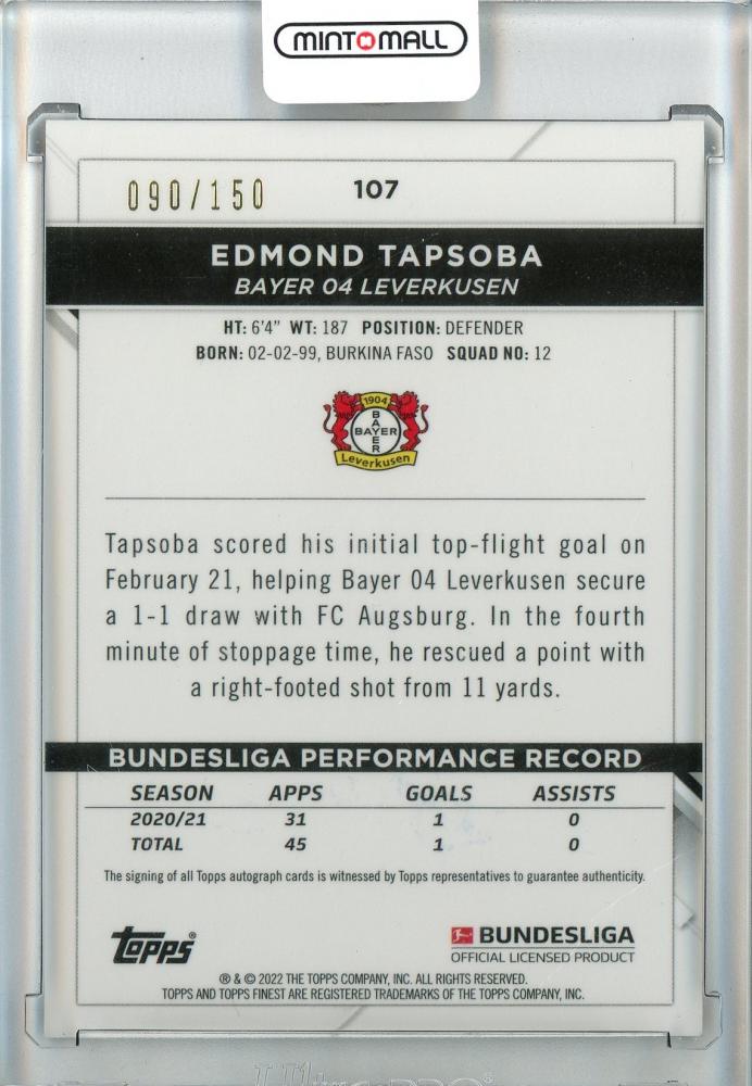 2021-22 Topps Finest Bundesliga Edmond Tapsoba Base Autographs/Black Wave Refractors/#107090/150 BAYER 04 LEVERKUSEN
