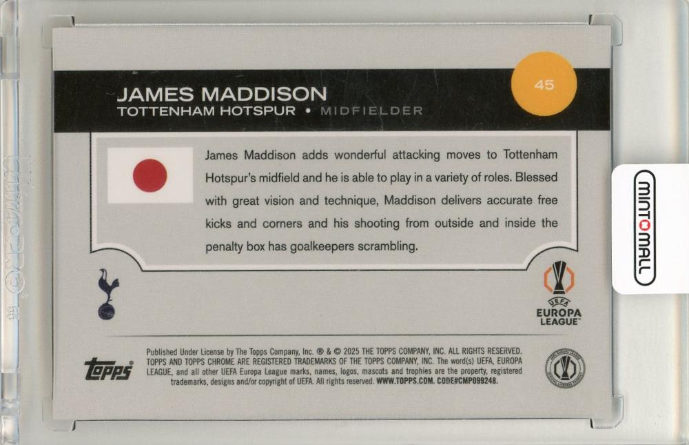 2024-25 Topps UEFA Club Competitions James Maddison Orange Mojo06/25 Tottenham Hotspur