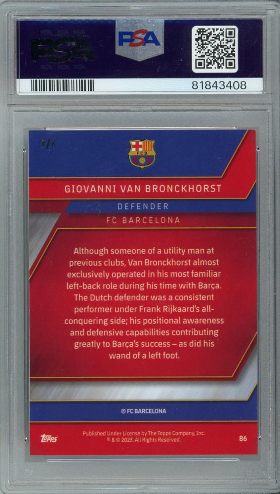 2022-23 Topps Chrome FC Barcelona Giovanni Van Bronckhorst Superfractors #86 1/1PSA10