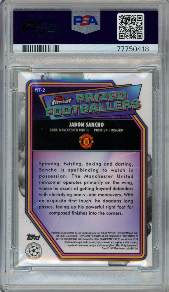 2021-22 Topps Finest UEFA Champions League Jadon Sancho Prized Footballers Fusion/#PFF-2PSA10 Manchester United