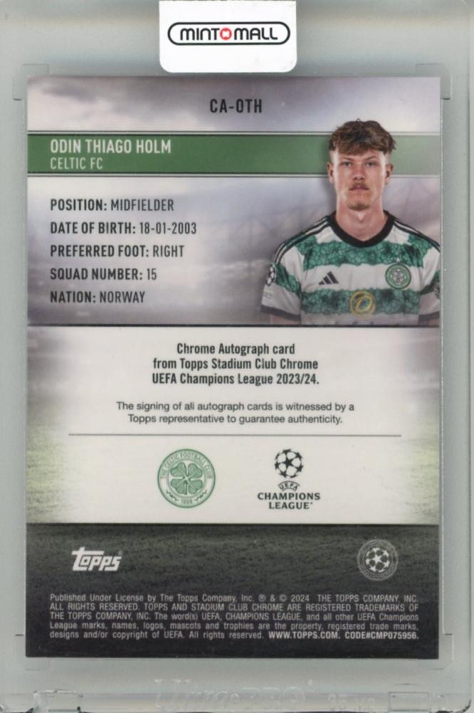 2023-24 TOPPS Stadium Club Chrome UEFA Champions League Chrome Odin Thiago Holm Autographs #CAOTH Celtic FC