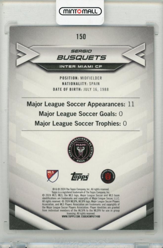 2024 TOPPS Superstars MLS Sergio Busquets Ultra Rare Purple #15094/99 Inter Miami