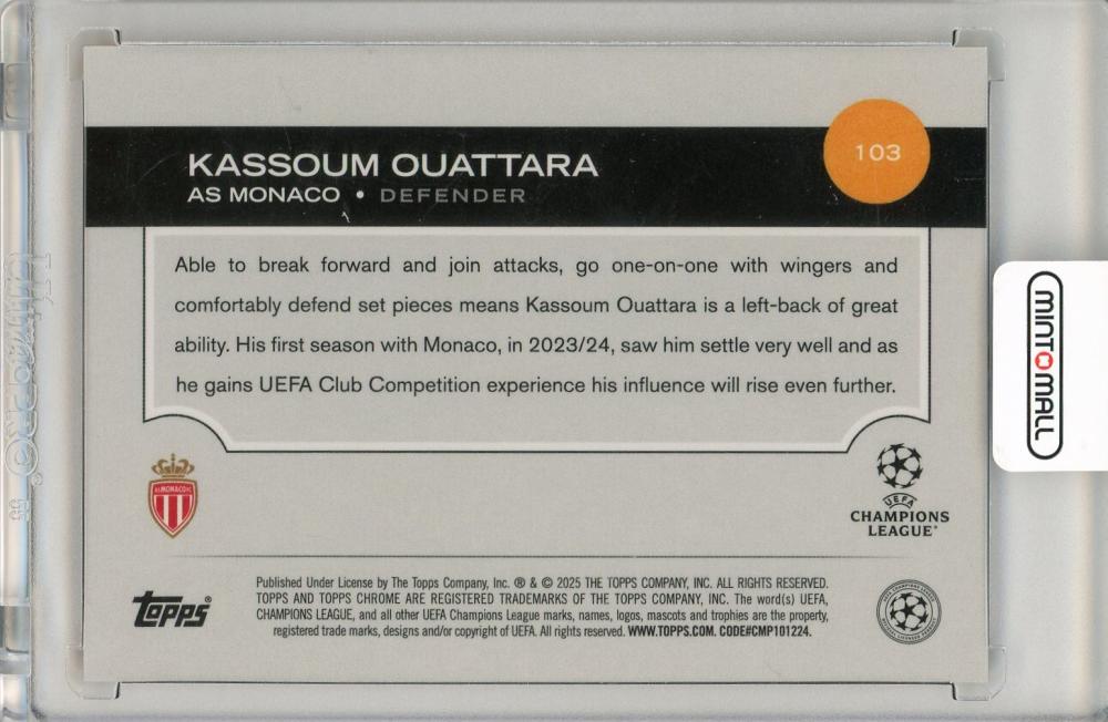 2024-25 Topps Chrome UEFA Club Competitions Kassoum Ouattara Orange Lava Refractor16/25 AS Monaco