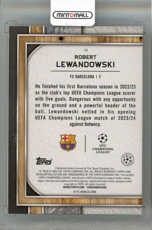 2023-24 TOPPS Museum Collection UEFA Champions League Robert Lewandowski Sapphire #77Last No. 75/75 FC Barcelona