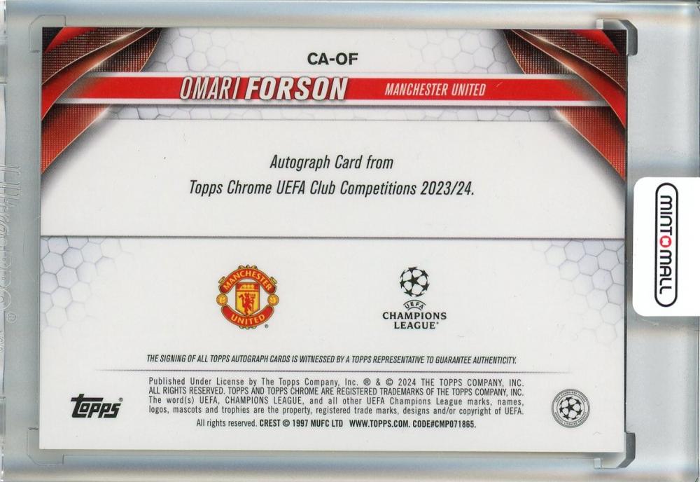 2023-24 Topps Chrome Club Competitions Omari Forson RC Auto #CA-OF Manchester United