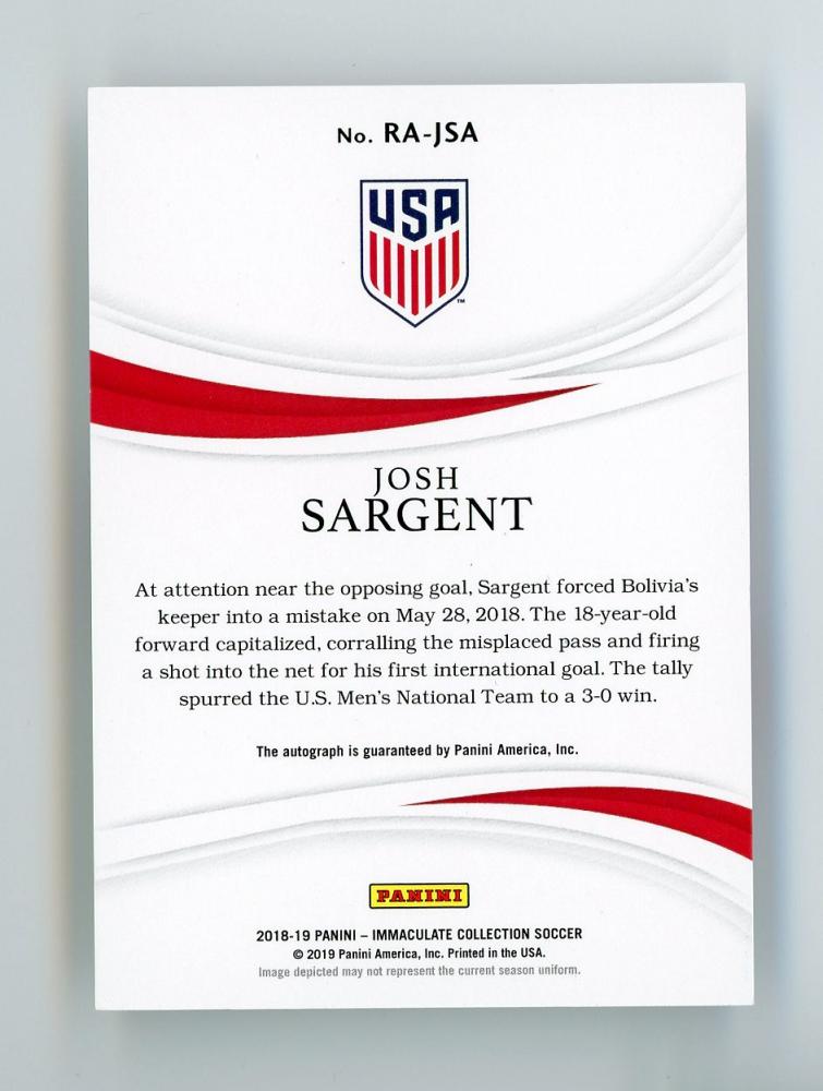 2019-20 PANINI Immaculate Rookie Autograph card featuring Josh Sargent serial number 71 of 99