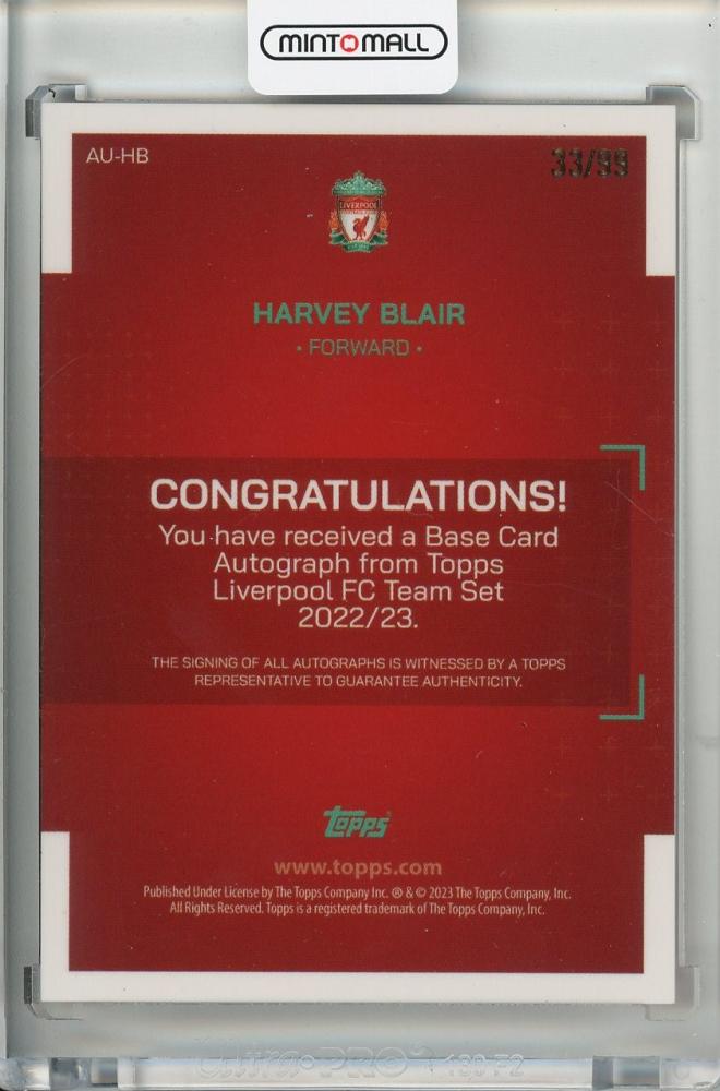 2022-23 TOPPS Liverpool FC Team Harvey Blair Autograph Pink 33/99