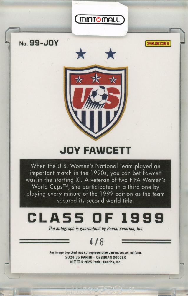 2024-25 Panini Obsidian Soccer Joy Fawcett Autograph 4/8