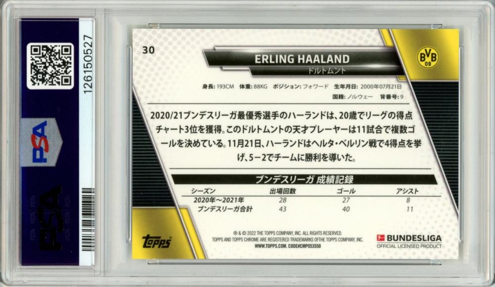2021-22 Topps Bundesliga Japan Edition Erling Haaland #30 Base Mojo Refractor ParallelPSA9 Borussia Dortmund