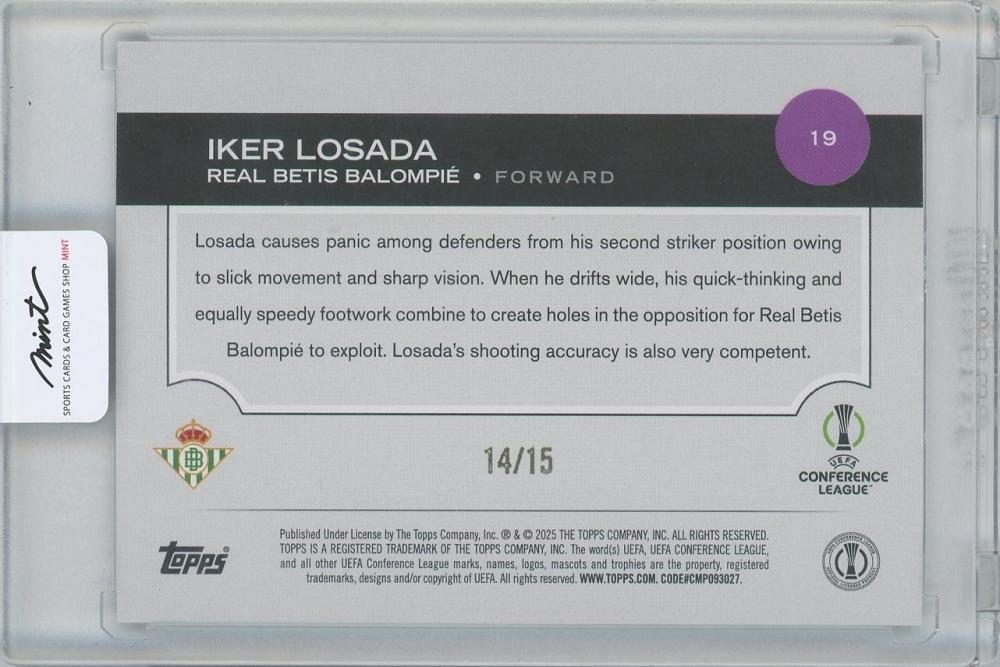 2024-25 TOPPS UEFA Club Competitions Purple Foilboard #19 / IKER LOSADA(Real Betis) 14/15