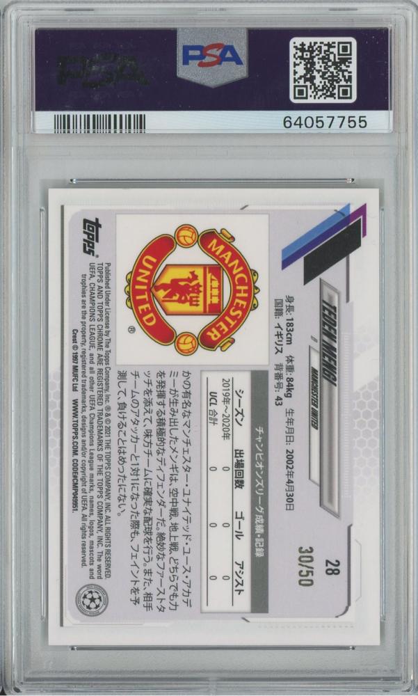2020-21 Topps Chrome Sapphire UEFA Champions League Teden Mengi Orange #2830/50PSA10 Manchester United