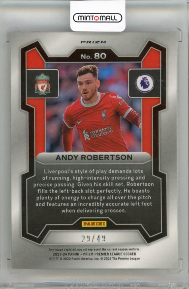 2023-24 PANINI Prizm English Premier League Andy Robertson Prizms Red Lazer #8029/49 Liverpool FC