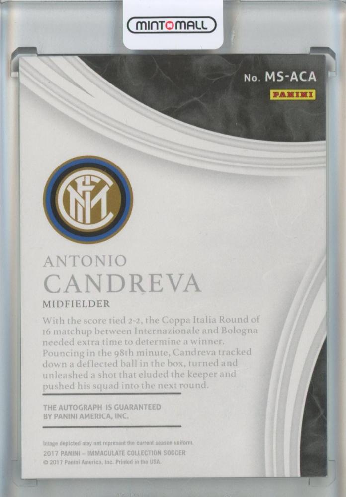 2017 Immaculate Collection Antonio Candreva Marquee Signatures Gold09/10 FC Internazionale Milano