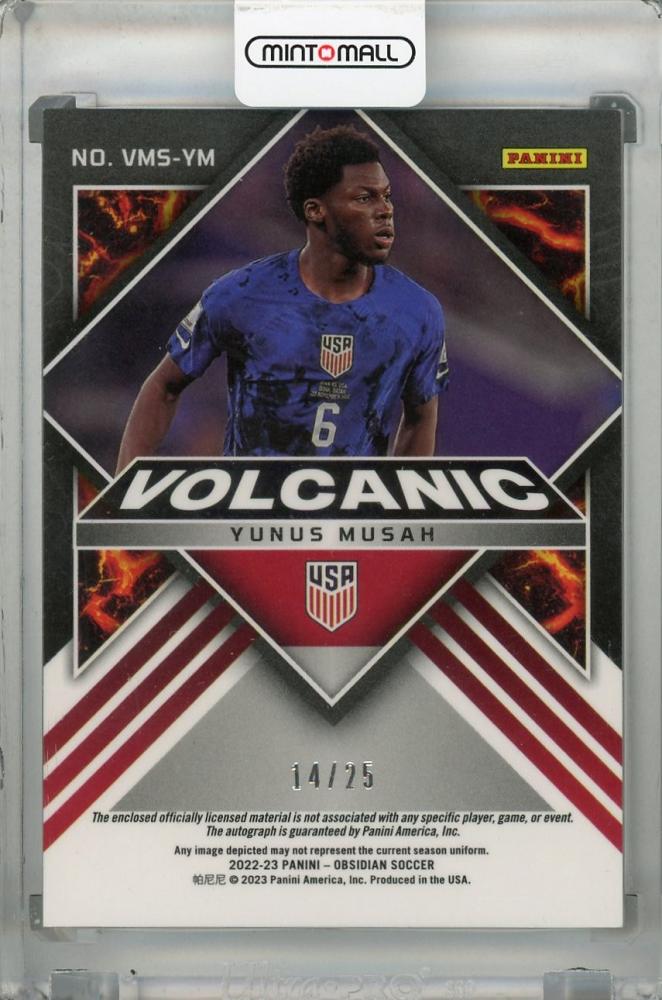 2022-23 Panini Obsidian United States Yunus Musah Volcanic Material Signatures Red 14/25 *back stain*