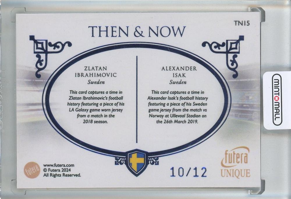 2024 Futera Unique Zlatan Ibrahimovic/Alexander Isak Nostalgia Game Worn Then & Now10/12 Sweden