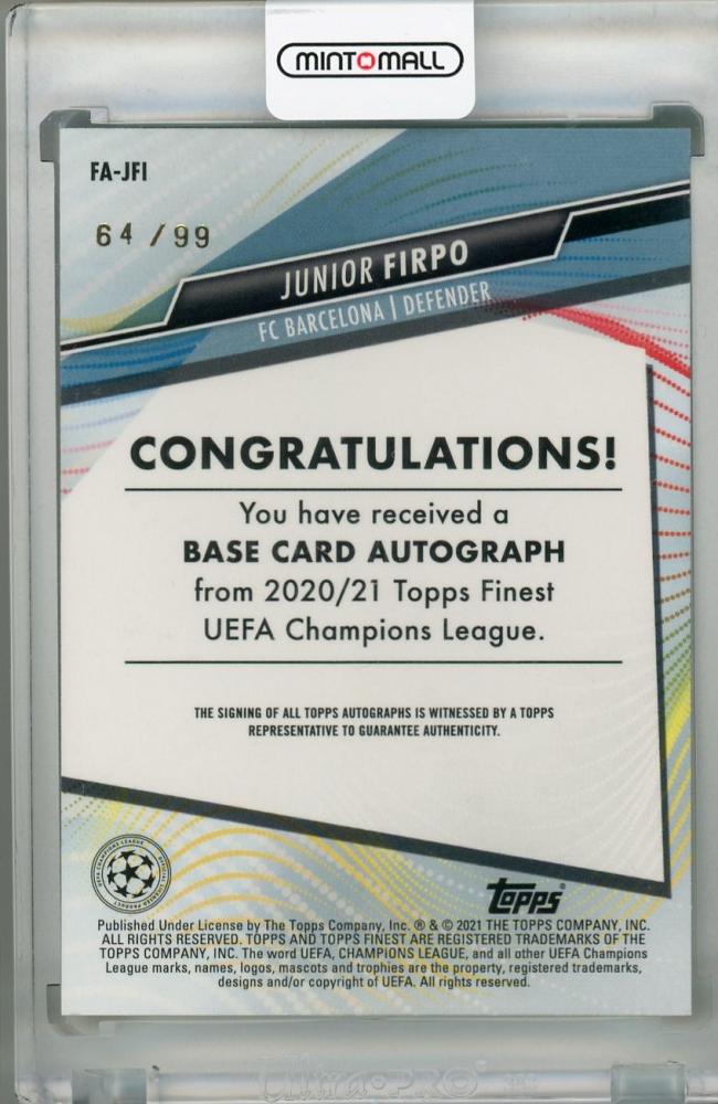 2020-21 Topps Finest UEFA Champions League FC Barcelona Junior Firpo Neon Green Wave autograph card serial 64 of 99
