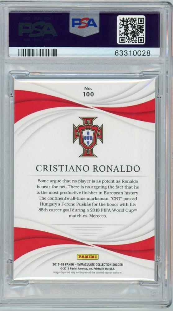 2018-19 Panini Immaculate Collection Cristiano Ronaldo base card PSA graded number 38 out of 65 from Portugal