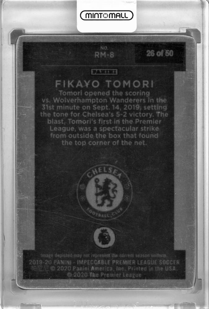 2019-20 Panini Impeccable Premier League Chelsea FC Fikayo Tomori rookie metal card serial number 26 of 50