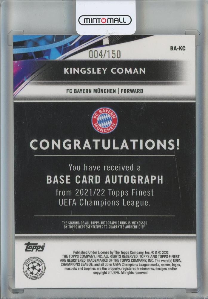 2021-22 Topps Finest UCC kingsley coman Auto #BA-KC004/150 FC Bayern Munchen
