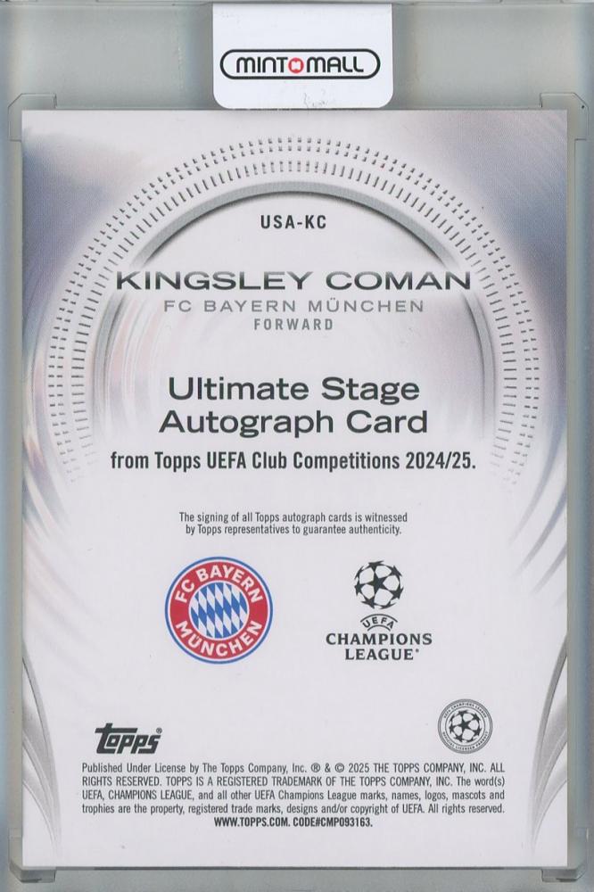 2024-25 Topps UEFA Club Competitions kingsley coman Auto Ultimate Stage FC Bayern Munchen