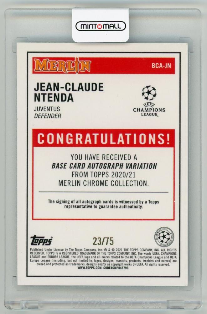 2020-21 Topps Merlin Chrome UEFA Autographs Blue Refractor Parallels Juventus Jean-Claude Ntenda 23/75 Juventus