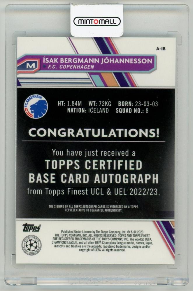 2022-23 TOPPS Finest UEFA Club Competitions Autographs Isak Bergmann Johannesson A-IB