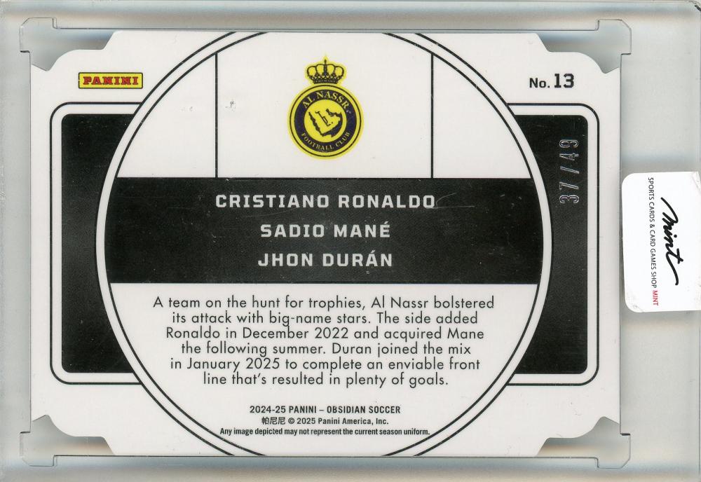 2024-25 Panini Obsidian Soccer Cristiano Ronaldo / Sadio Mane / Jhon Duran 37/49