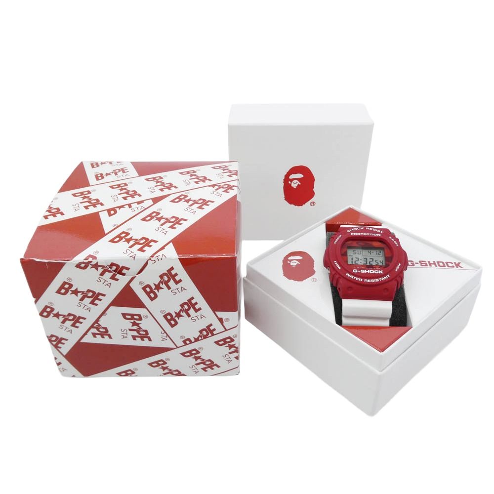 A Bathing Ape DW-5750E X Casio G-Shock Round Camouflage Watch Red Camouflage White and Red Middle Used