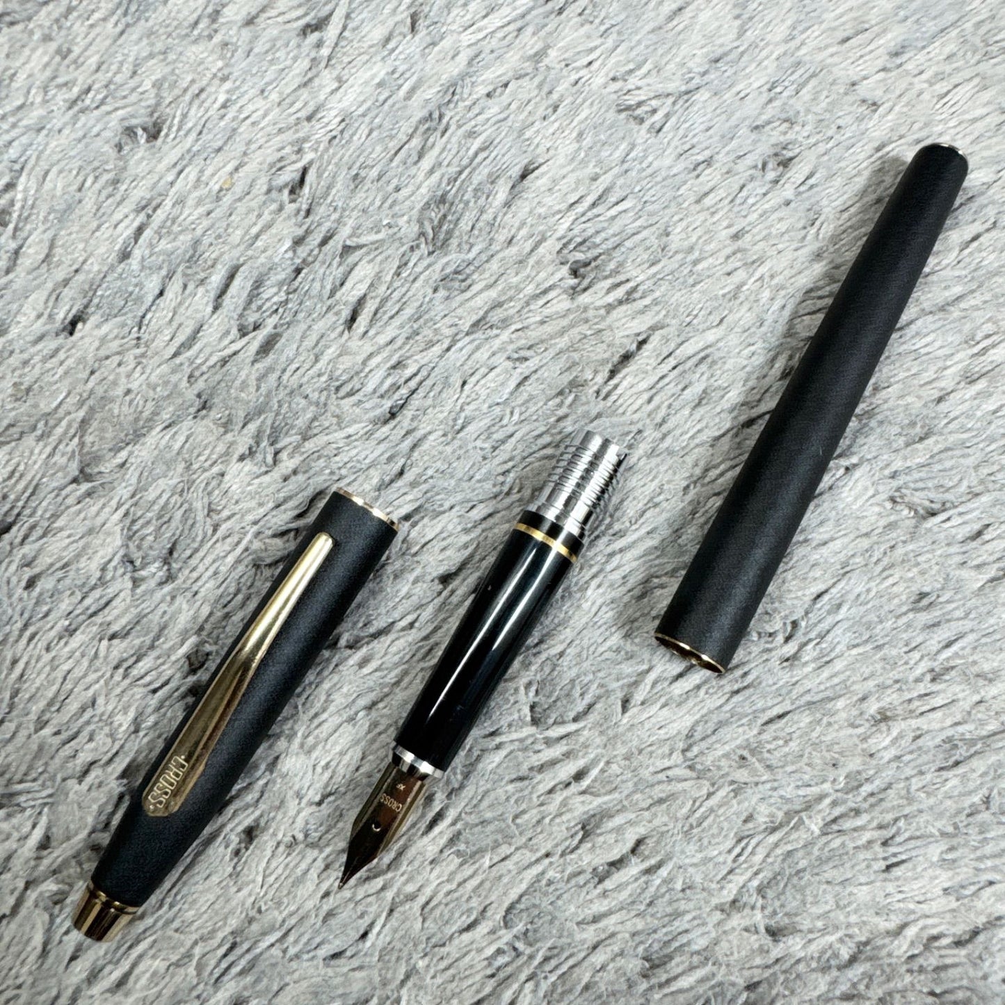 Cross XF fountain pen in matte black finish with gold clip, Japanese import