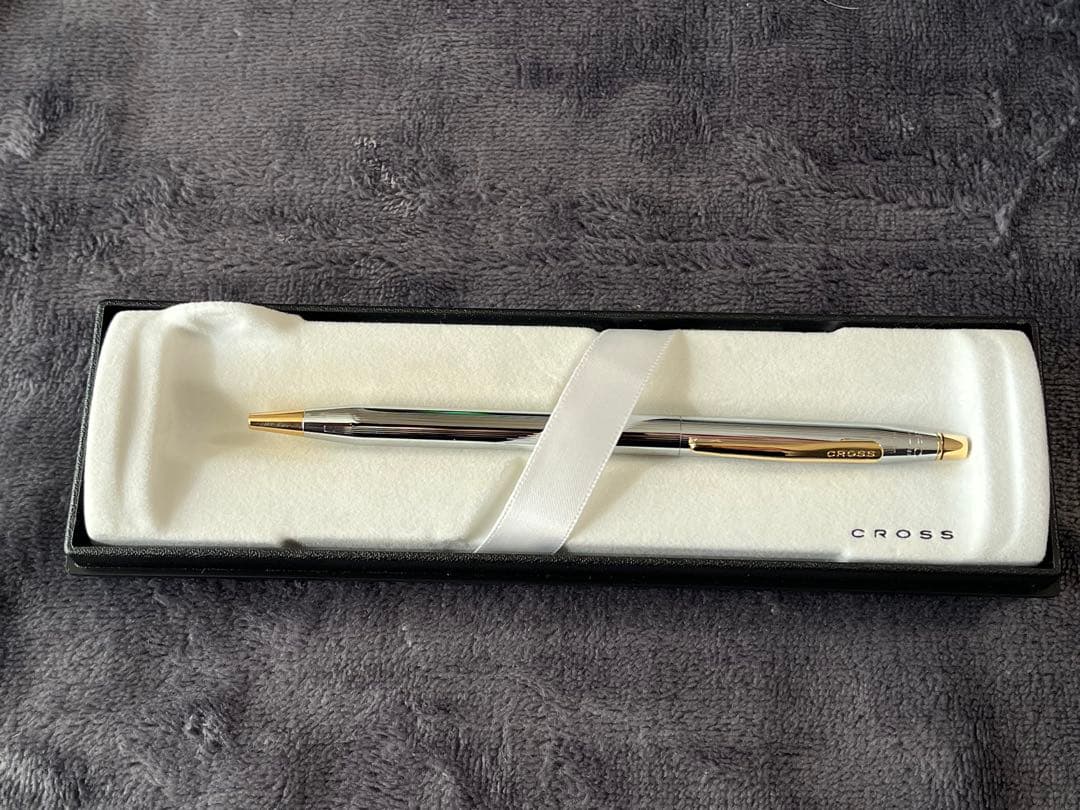 Cross Classic Century ballpoint pen with chrome body and gold-plated clip and accents in a gift box