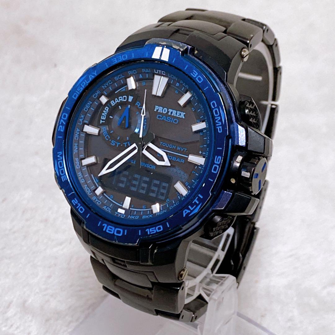 Casio PROTREK PRW-6000SYT-1JF Titanium Watch with Black/Blue Dial and Extra Metal Band — Japan Import