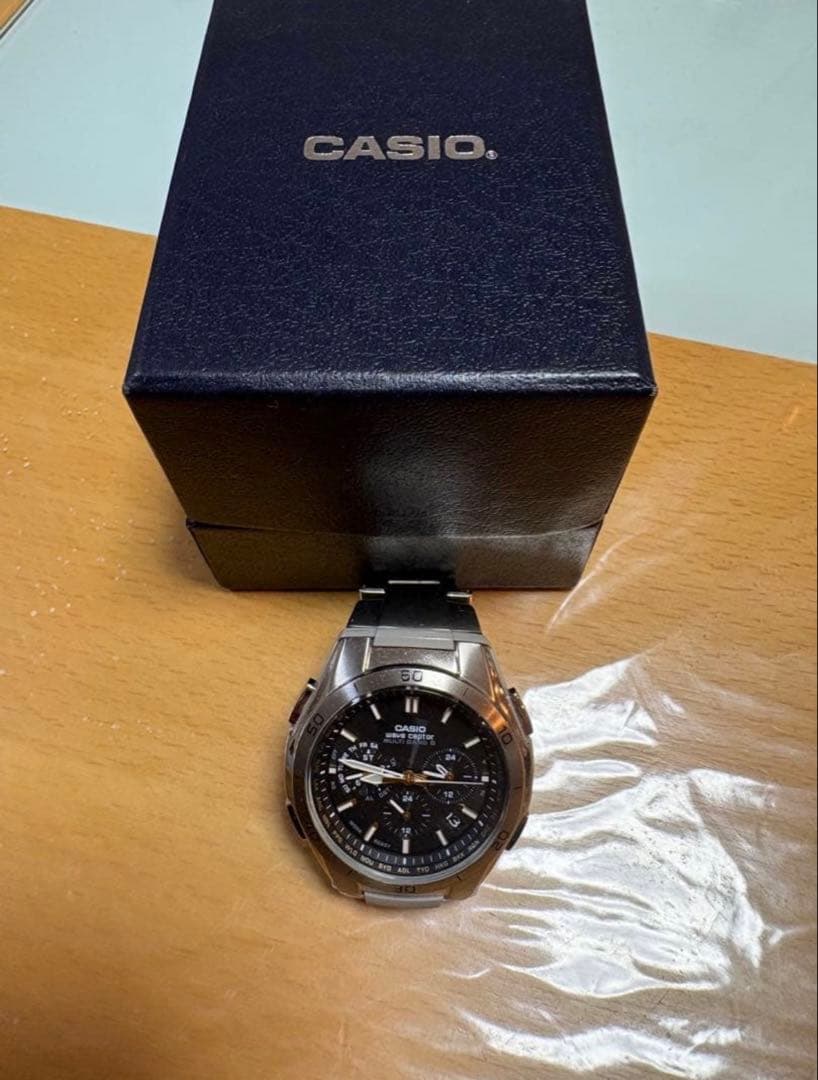 Casio Wave Ceptor Model 5174JA Radio Solar Watch with Black Dial and Steel Band — Japan Import