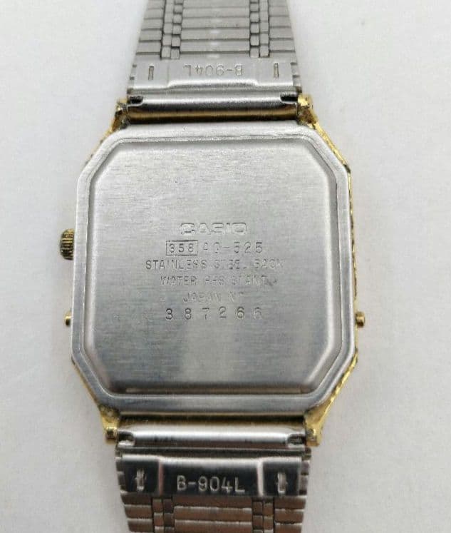 Casio AQ-525 Digital & Analog Quartz Watch with Gold Square Metal Band