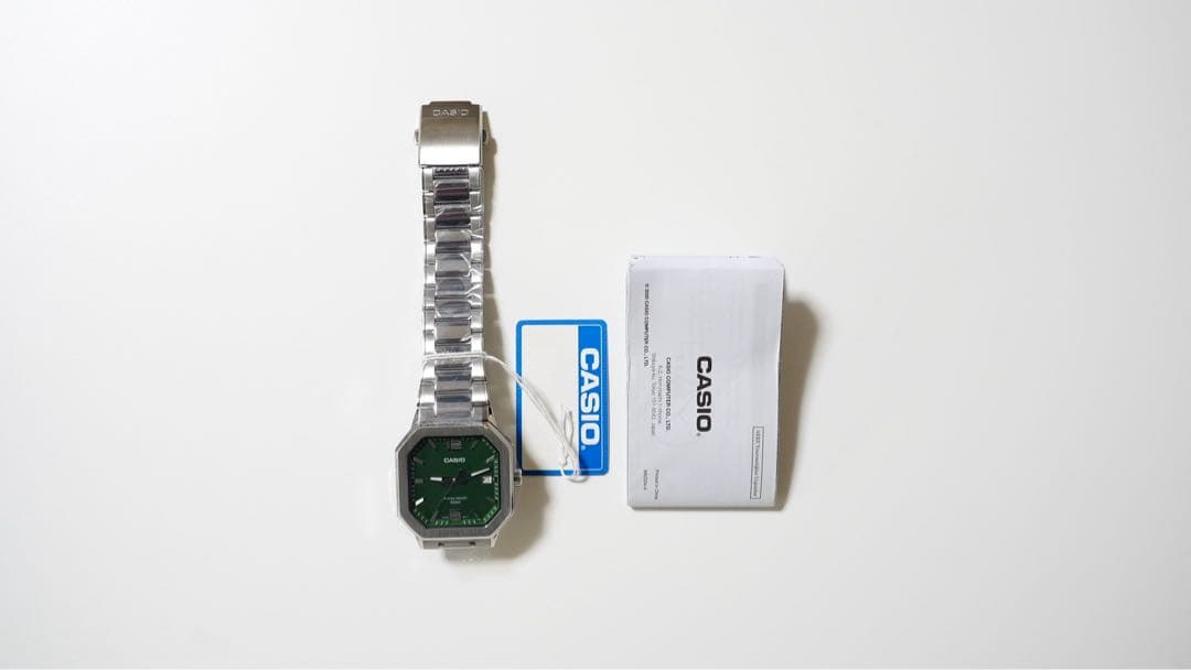 Casio MTP-B195D-3A Green Watch with Octagonal Metal Bezel — Japan Import