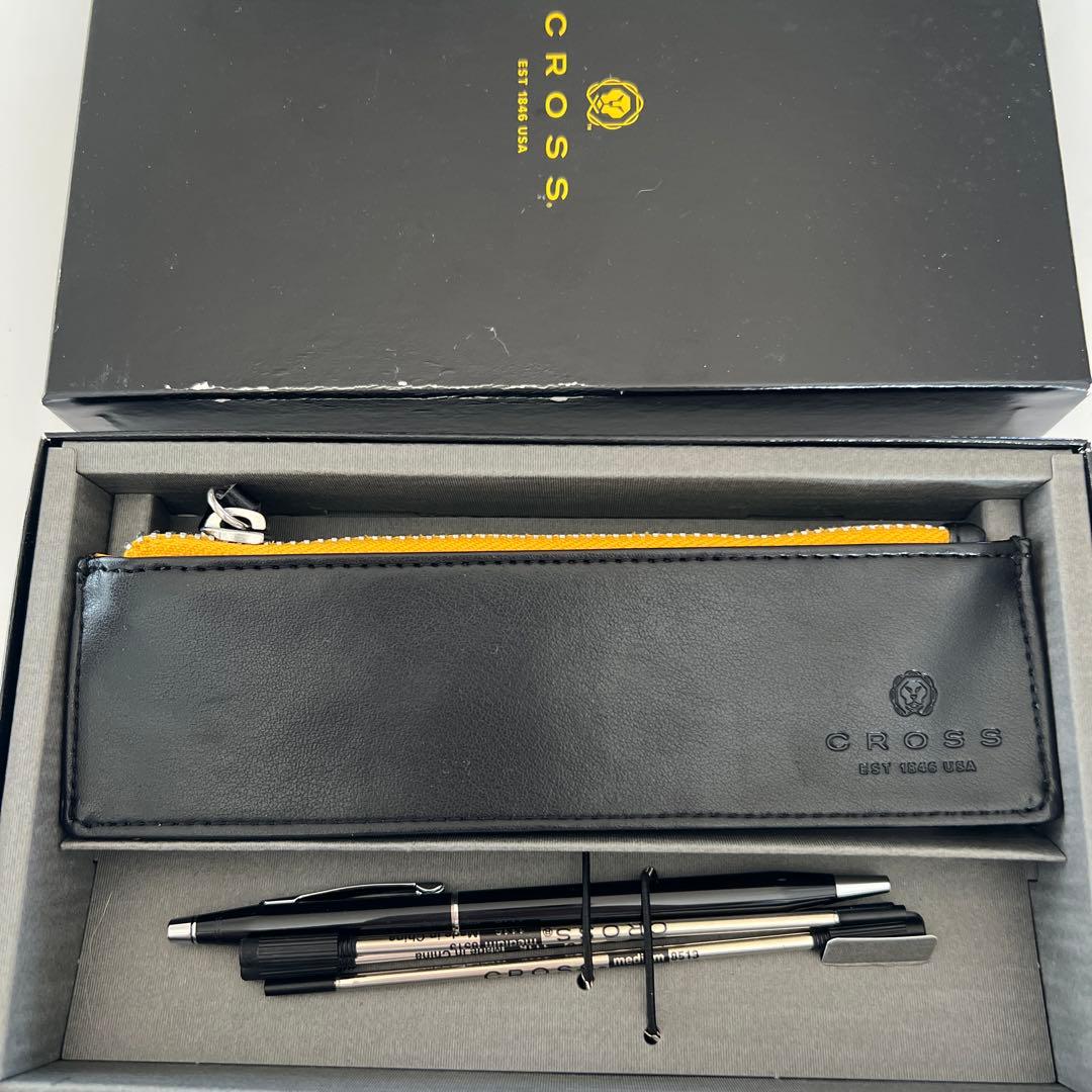 CROSS Leather Ballpoint Pen Set with Zippered Pouch - Black Japan Import