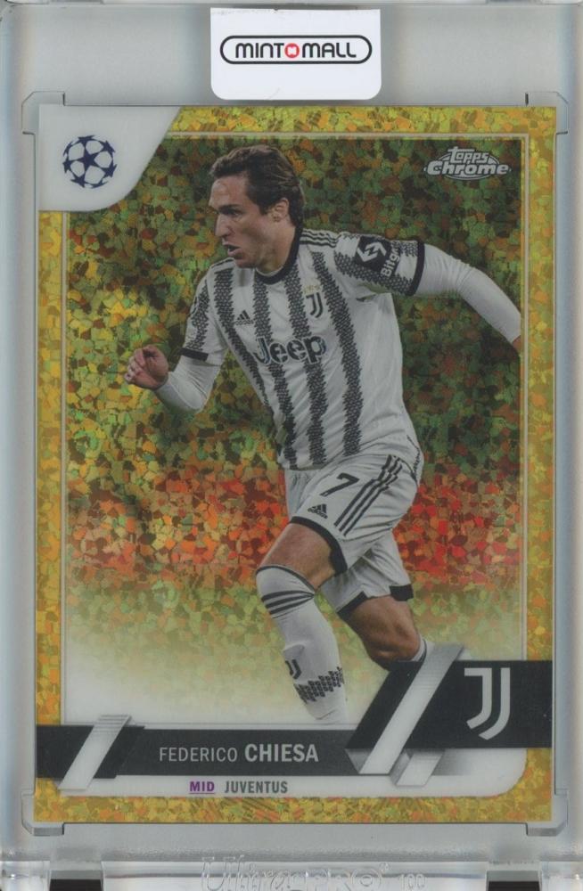 2022-23 Topps Chrome UEFA Club Competitions soccer card featuring Federico Chiesa Base Gold #83 numbered 25 of 50