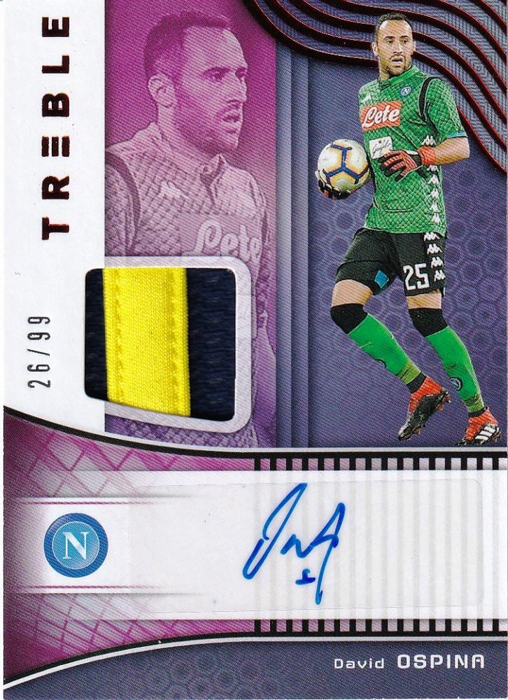 2018-19 Panini Treble SSC Napoli David Ospina Jersey Autograph card serial number 26 out of 99 with red coloring