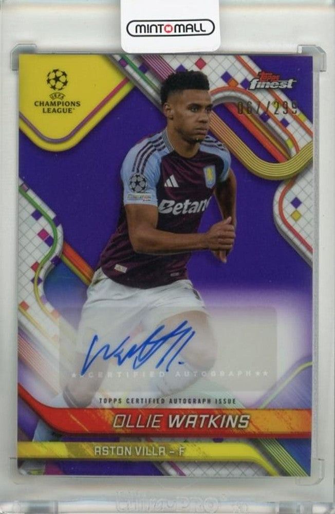 2024-25 Topps Finest UEFA Ollie Watkins Autographs Purple Refractors trading card #BAOW067/299 featuring autograph