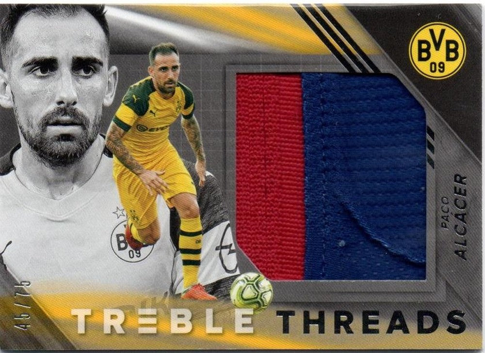 2018-19 PANINI Treble Treble Threads Relic soccer card of Paco Alcacer serial number 45 out of 75