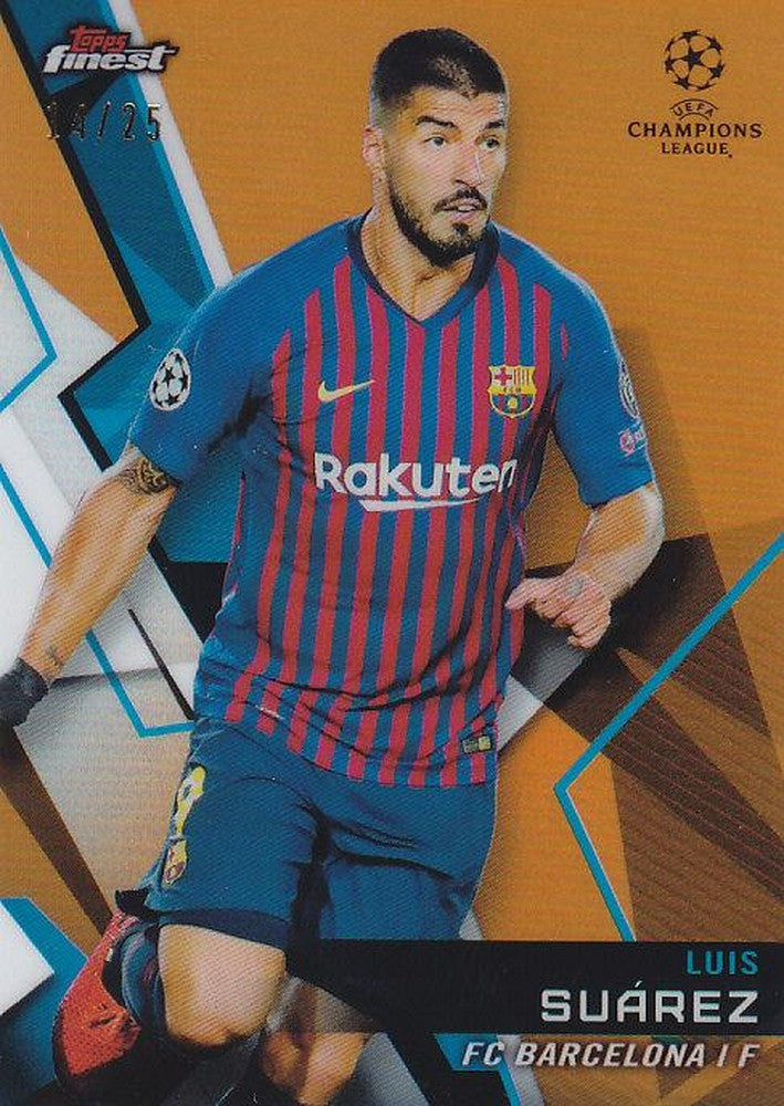 2018-19 Topps Finest UEFA Champions League Luis Suarez Parallel Orange Base Card 14 of 25 FC Barcelona