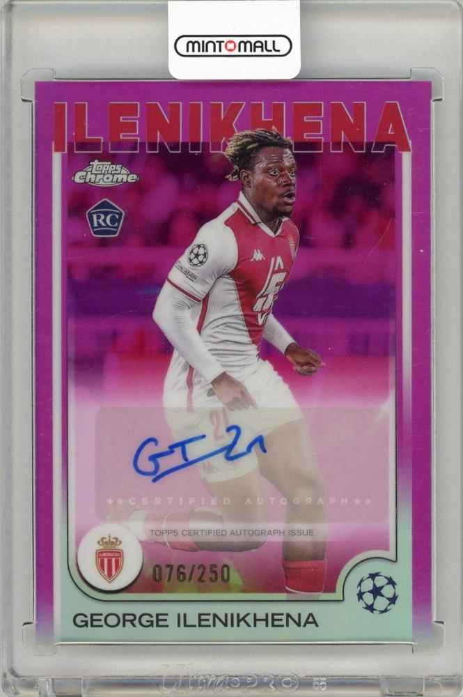 2024-25 Topps Chrome UEFA Club Competitions George Ilenikhena Pink Refractor Autograph card 076 of 250 from AS Monaco
