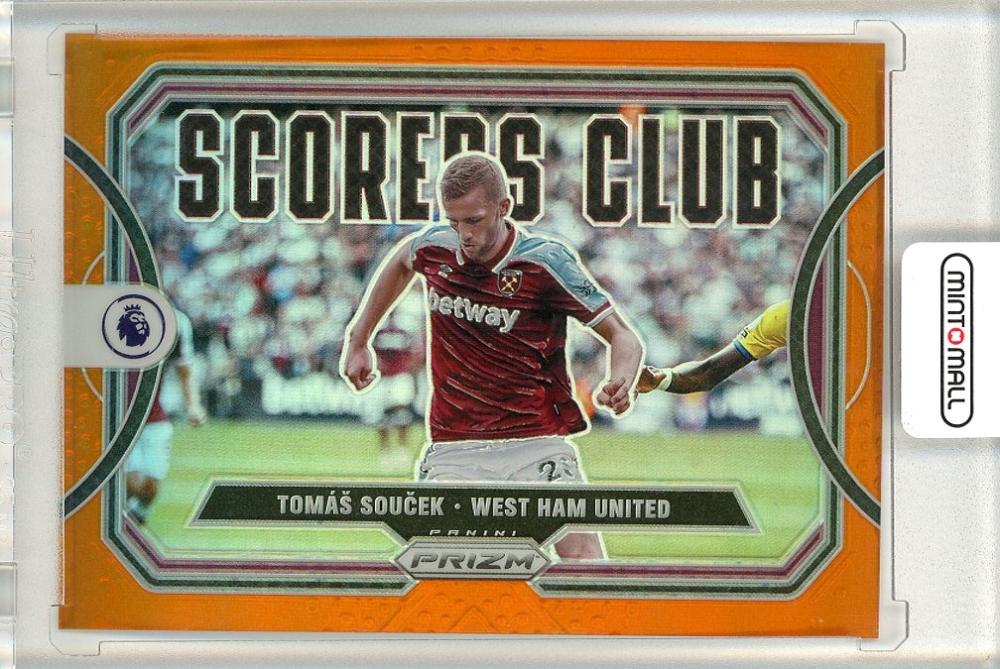 2021-22 Panini Prizm Premier League Tomas Soucek Scorers Club Orange trading card number 19 out of 25