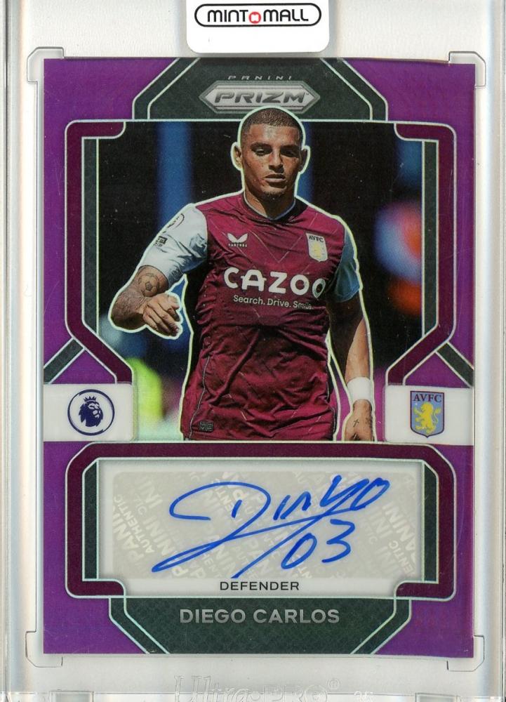 2022-23 Panini PRIZM Premier League Diego Carlos Purple Autograph trading card numbered 15 out of 25
